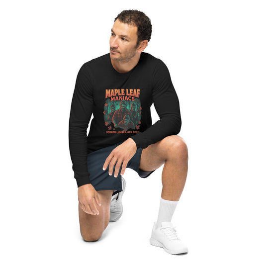 Maple Leaf Maniacs Unisex Long Sleeve Tee  from Rare Plus Apparel – unique movie & pop culture inspired design.