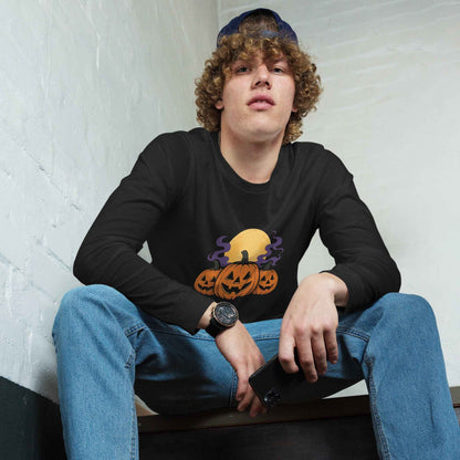 “Midnight Pumpkins” The Jack-O-Lantern Parade Unisex Long Sleeve Tee
