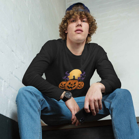 “Midnight Pumpkins” The Jack-O-Lantern Parade Unisex Long Sleeve Tee