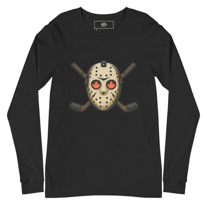 Hockey Mask Haunt Unisex Long Sleeve Tee  from Rare Plus Apparel – unique movie & pop culture inspired design.