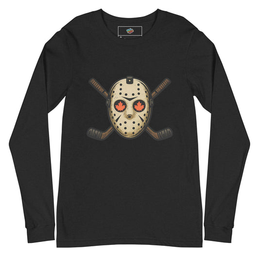 Hockey Mask Haunt Unisex Long Sleeve Tee  from Rare Plus Apparel – unique movie & pop culture inspired design.