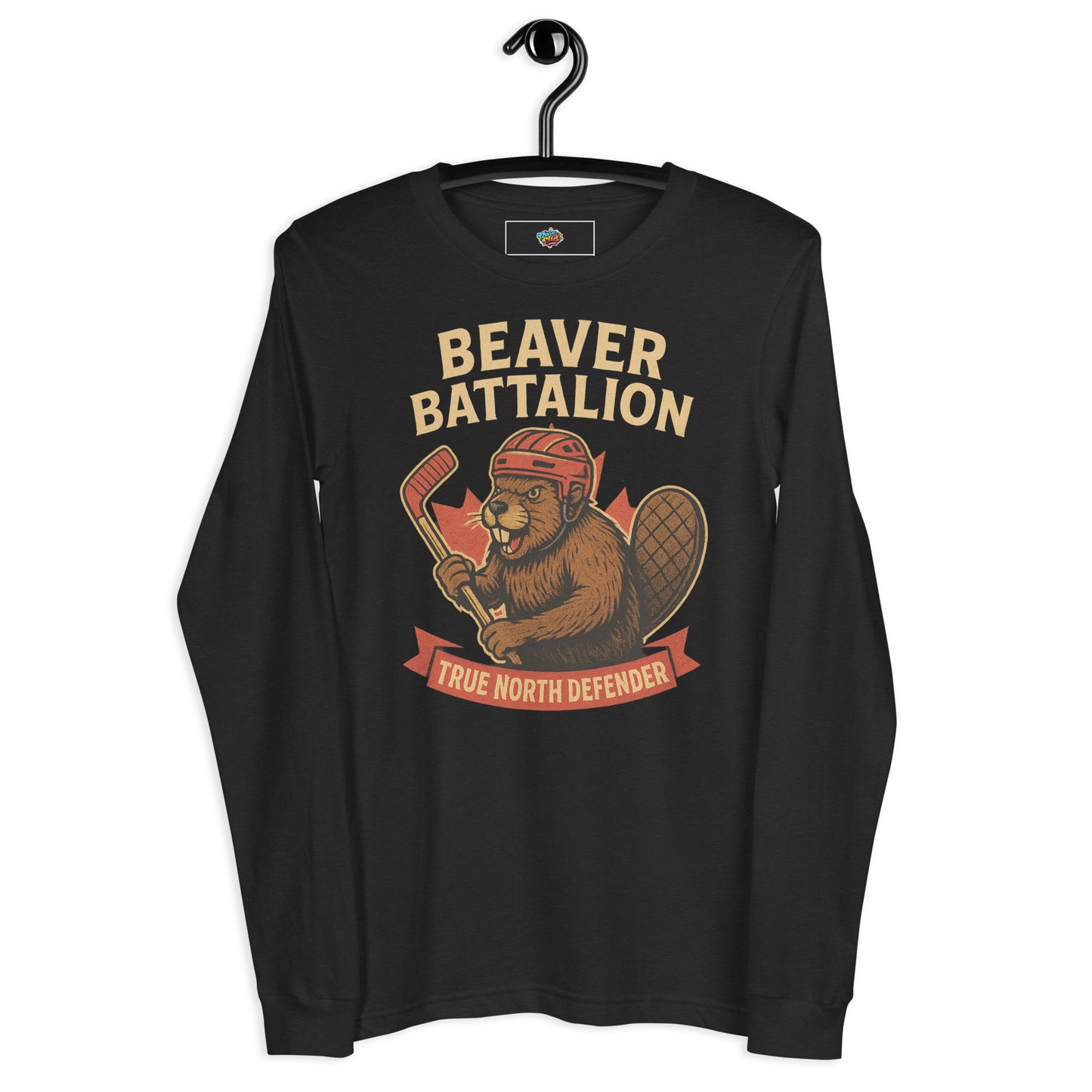 Beaver Battalion – True North Defender Unisex Long Sleeve Tee  from Rare Plus Apparel – unique movie & pop culture inspired design.