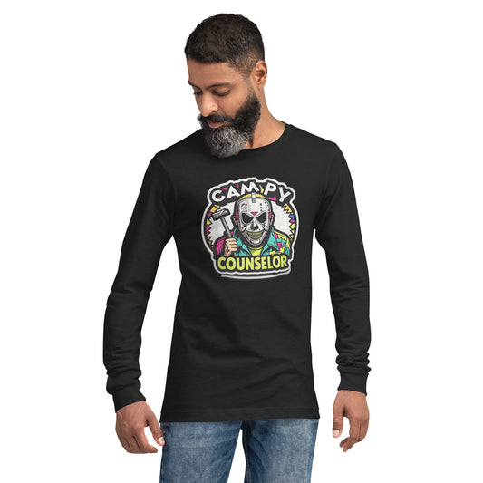 Campy Counselor Unisex Long Sleeve Tee  from Rare Plus Apparel – unique movie & pop culture inspired design.