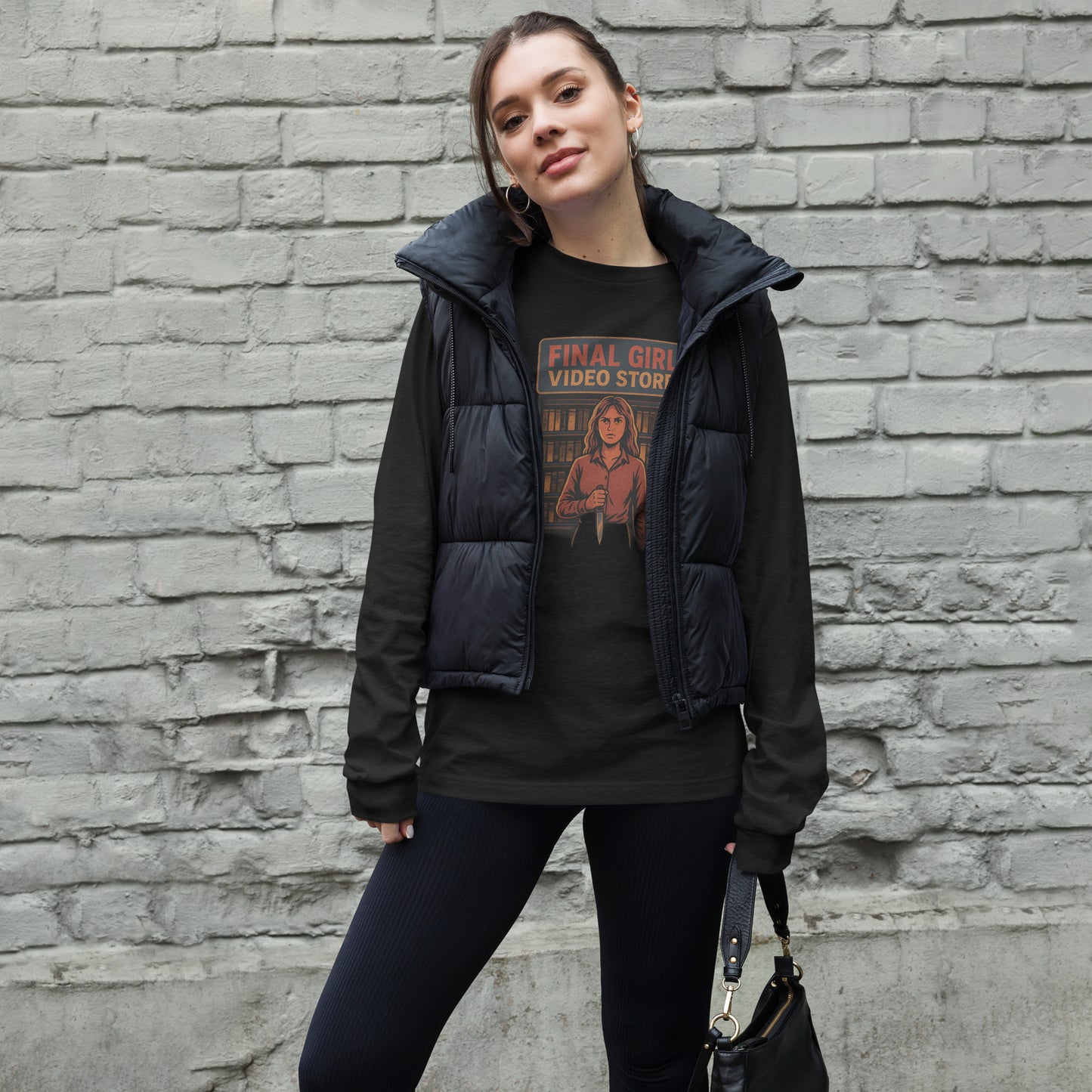 Final Girl Video Store Unisex Long Sleeve Tee  from Rare Plus Apparel – unique movie & pop culture inspired design.