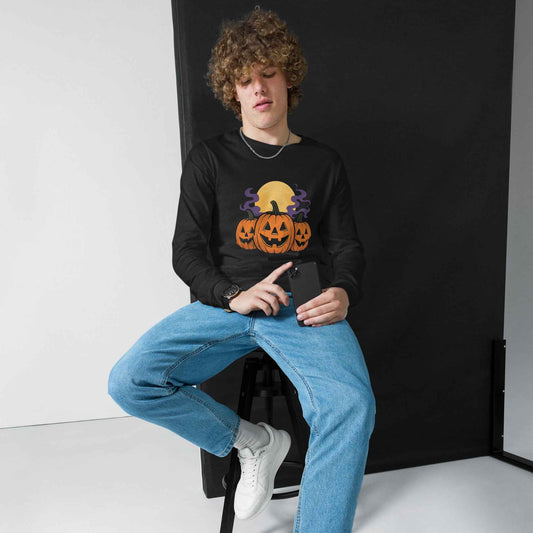 “Midnight Pumpkins” The Jack-O-Lantern Parade Unisex Long Sleeve Tee