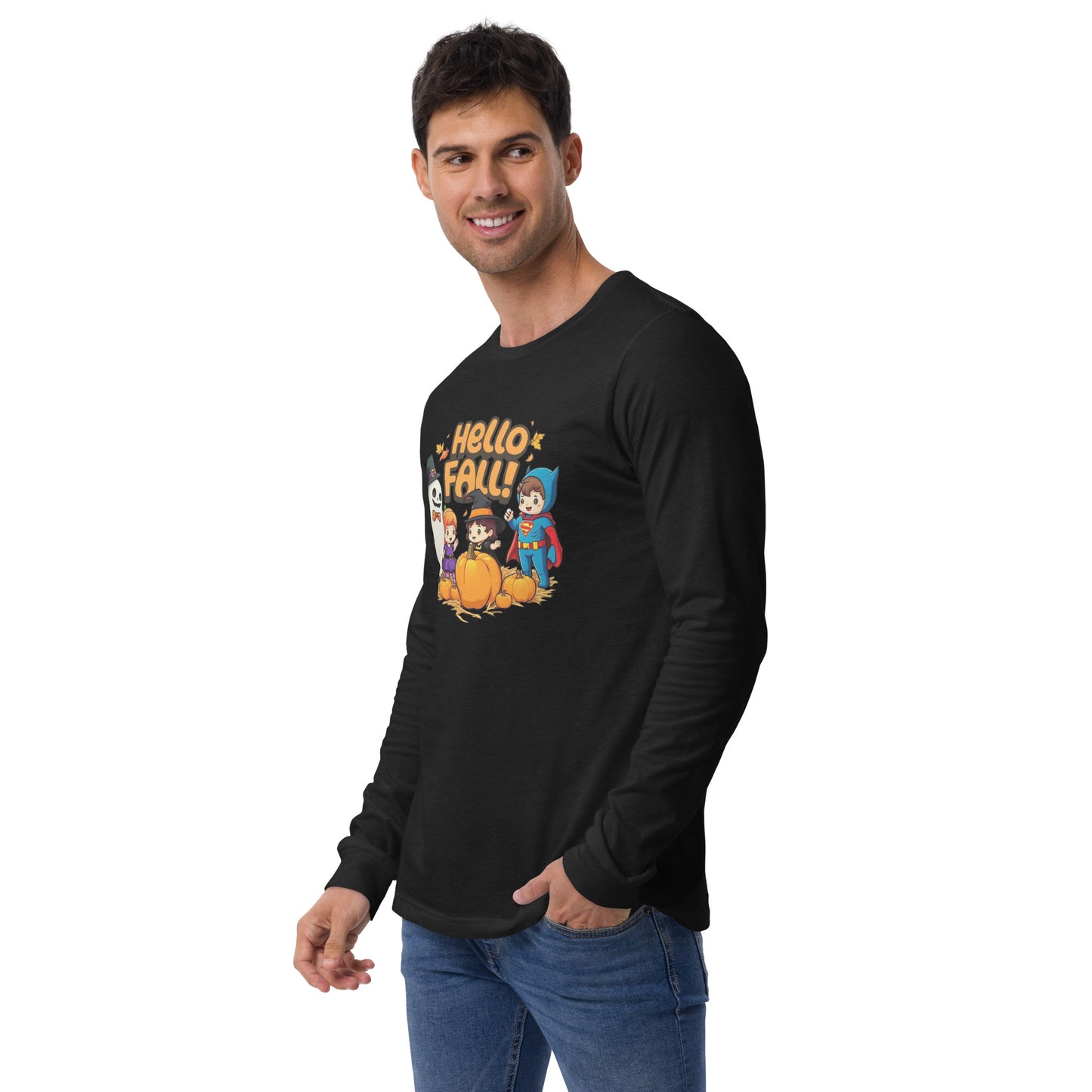 Hello Fall Unisex Long Sleeve Tee  from Rare Plus Apparel – unique movie & pop culture inspired design.