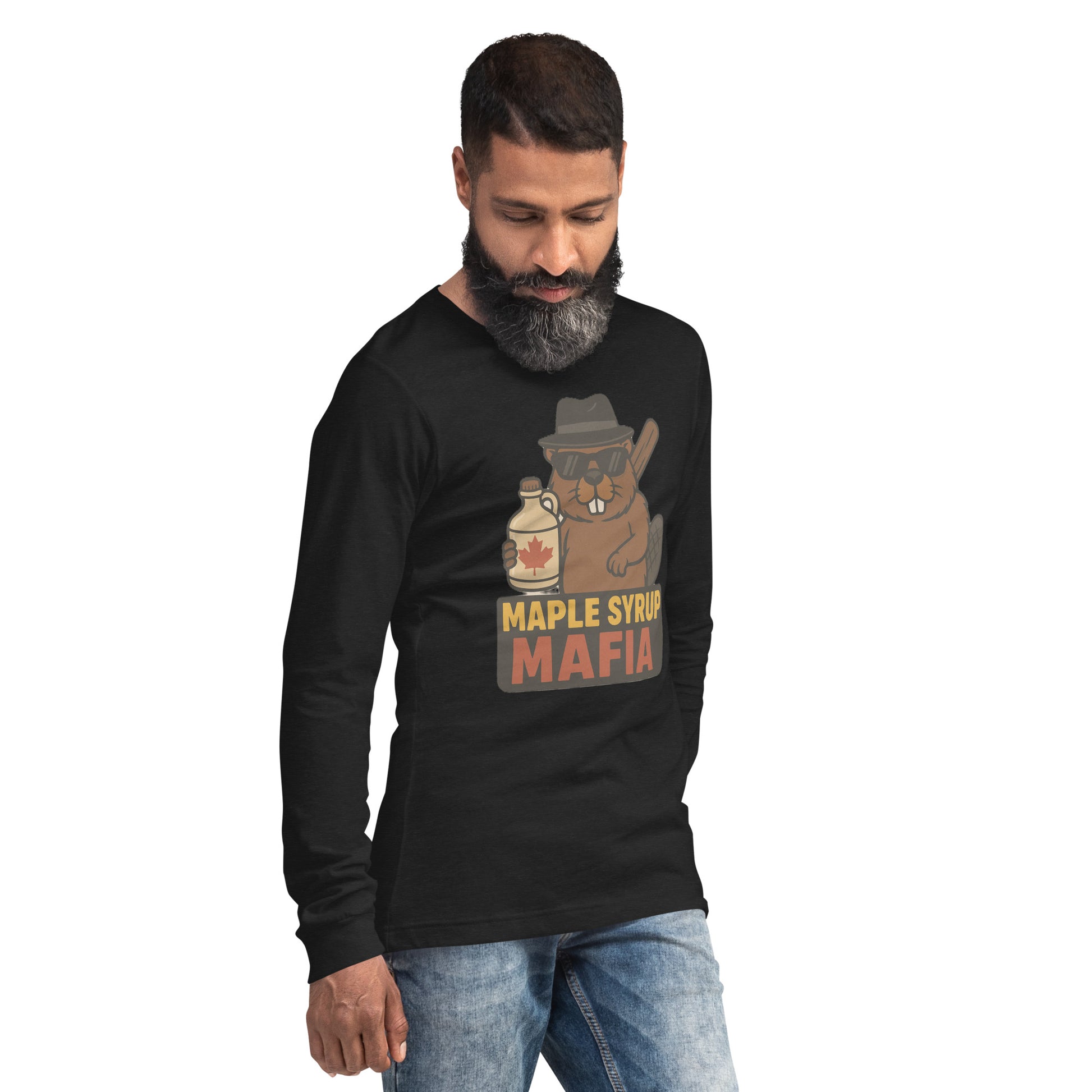 Maple Syrup Mafia Unisex Long Sleeve Tee  from Rare Plus Apparel – unique movie & pop culture inspired design.