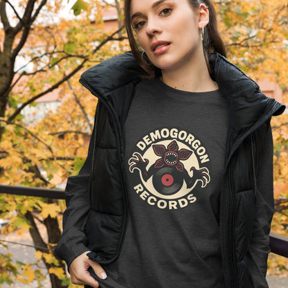 Demogorgon Records Unisex Long Sleeve Tee  from Rare Plus Apparel – unique movie & pop culture inspired design.