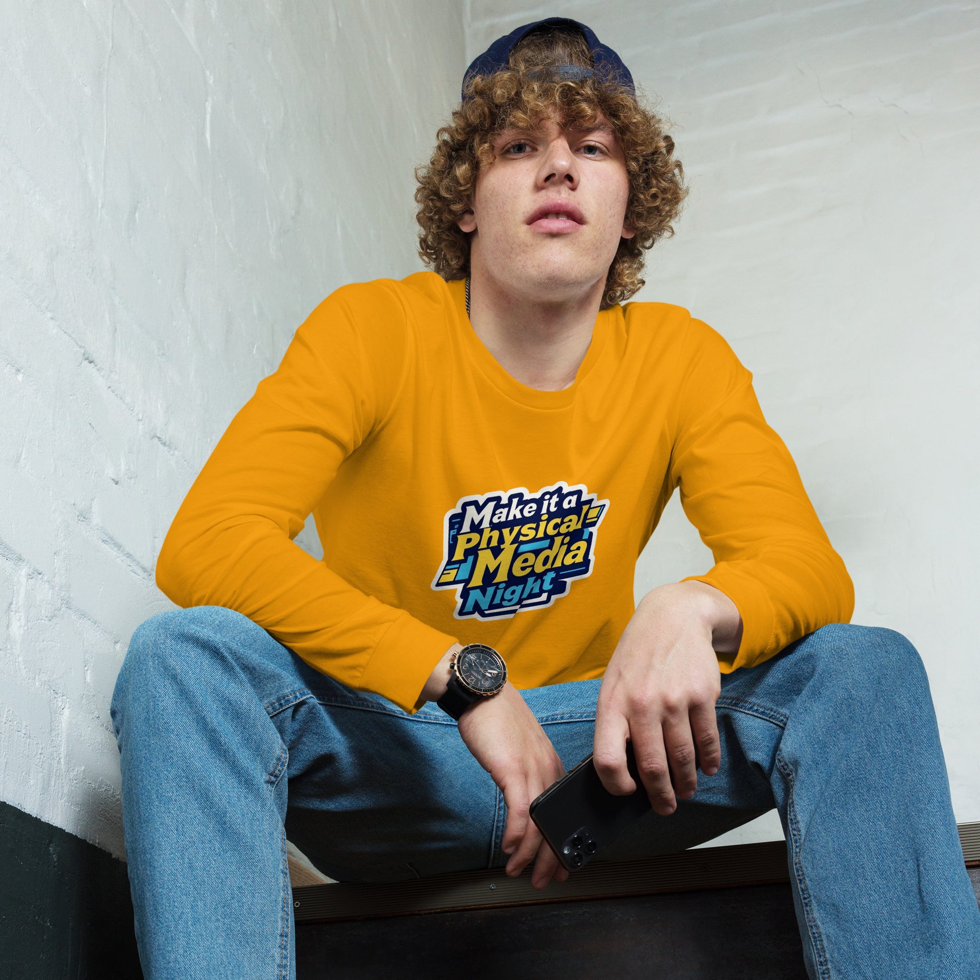 Make it a Physical Media Night Unisex Long Sleeve Tee  from Rare Plus Apparel – unique movie & pop culture inspired design.