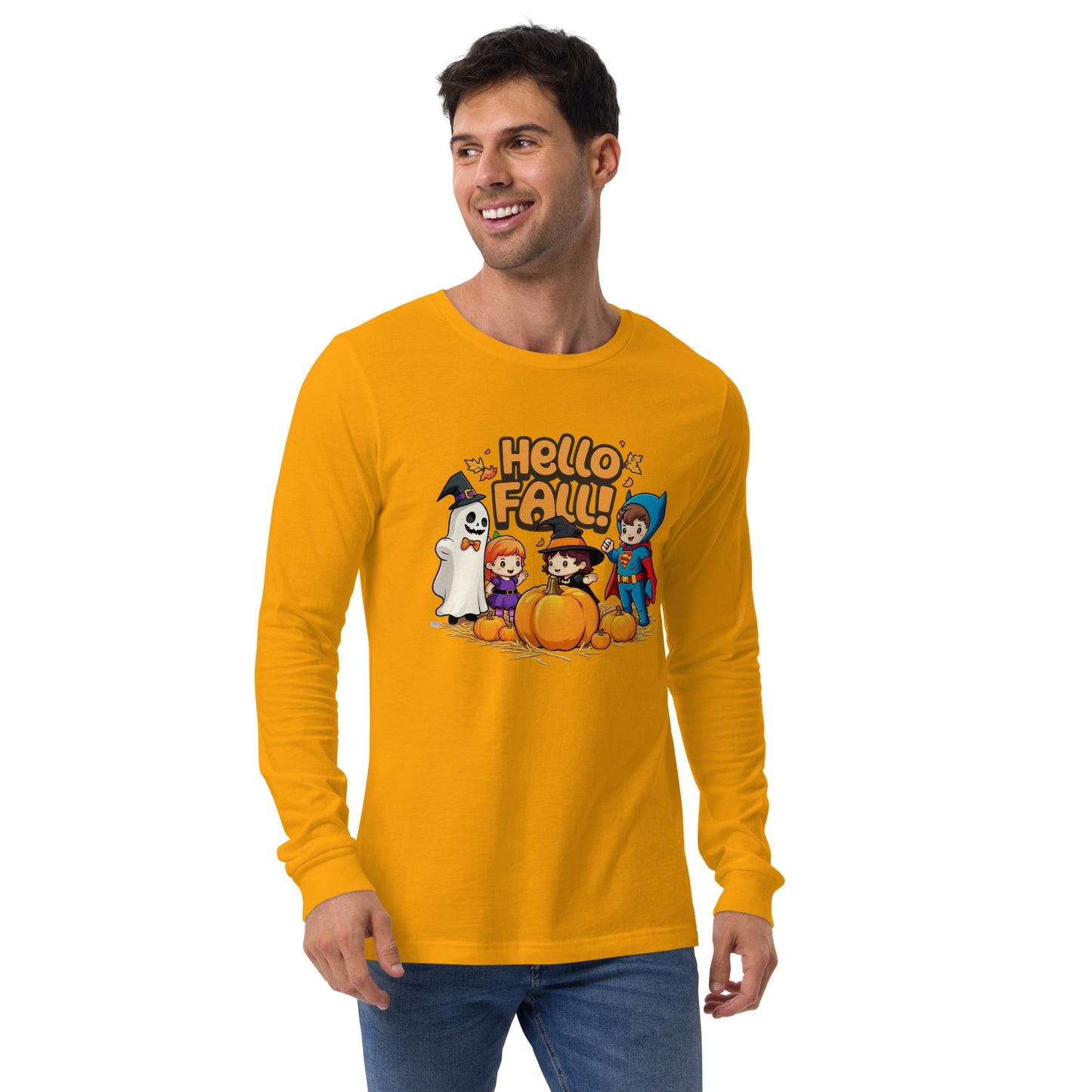 Hello Fall Unisex Long Sleeve Tee  from Rare Plus Apparel – unique movie & pop culture inspired design.