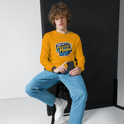 Make it a Physical Media Night Unisex Long Sleeve Tee  from Rare Plus Apparel – unique movie & pop culture inspired design.