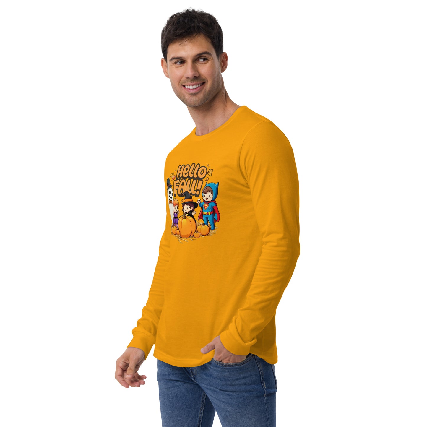 Hello Fall Unisex Long Sleeve Tee  from Rare Plus Apparel – unique movie & pop culture inspired design.