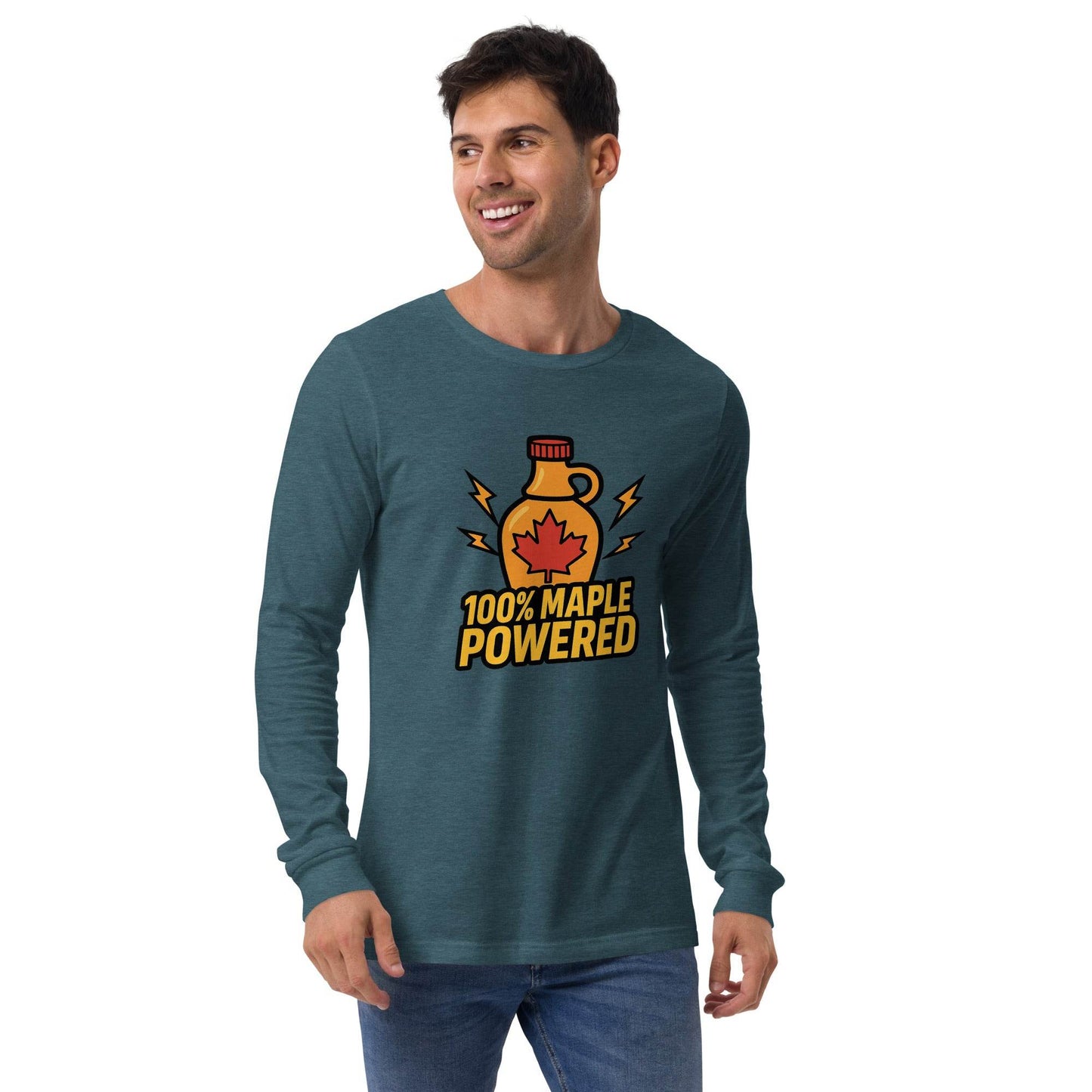 100% Maple Powered Unisex Long Sleeve Tee  from Rare Plus Apparel – unique movie & pop culture inspired design.