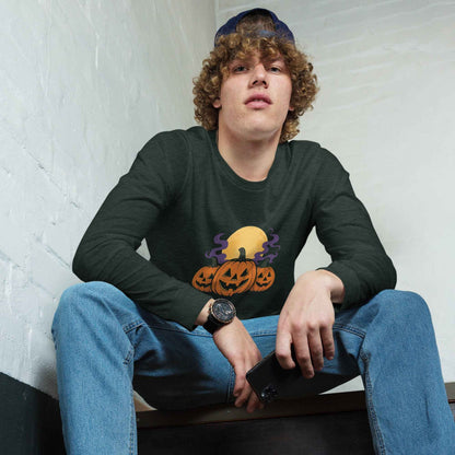 “Midnight Pumpkins” The Jack-O-Lantern Parade Unisex Long Sleeve Tee