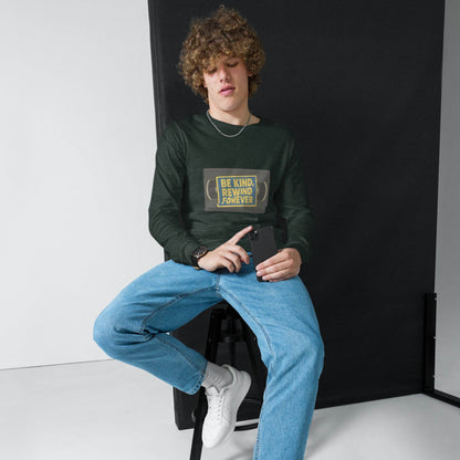 Be Kind, Rewind Forever Unisex Long Sleeve Tee  from Rare Plus Apparel – unique movie & pop culture inspired design.