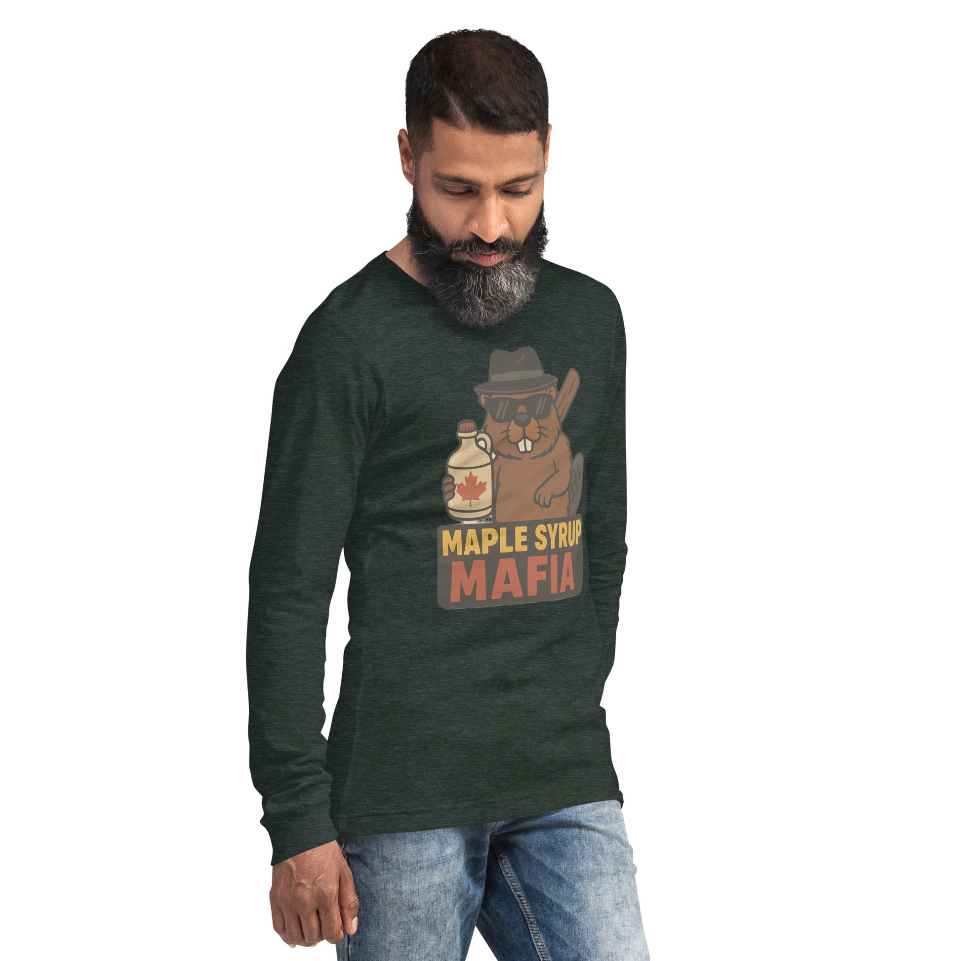 Maple Syrup Mafia Unisex Long Sleeve Tee  from Rare Plus Apparel – unique movie & pop culture inspired design.