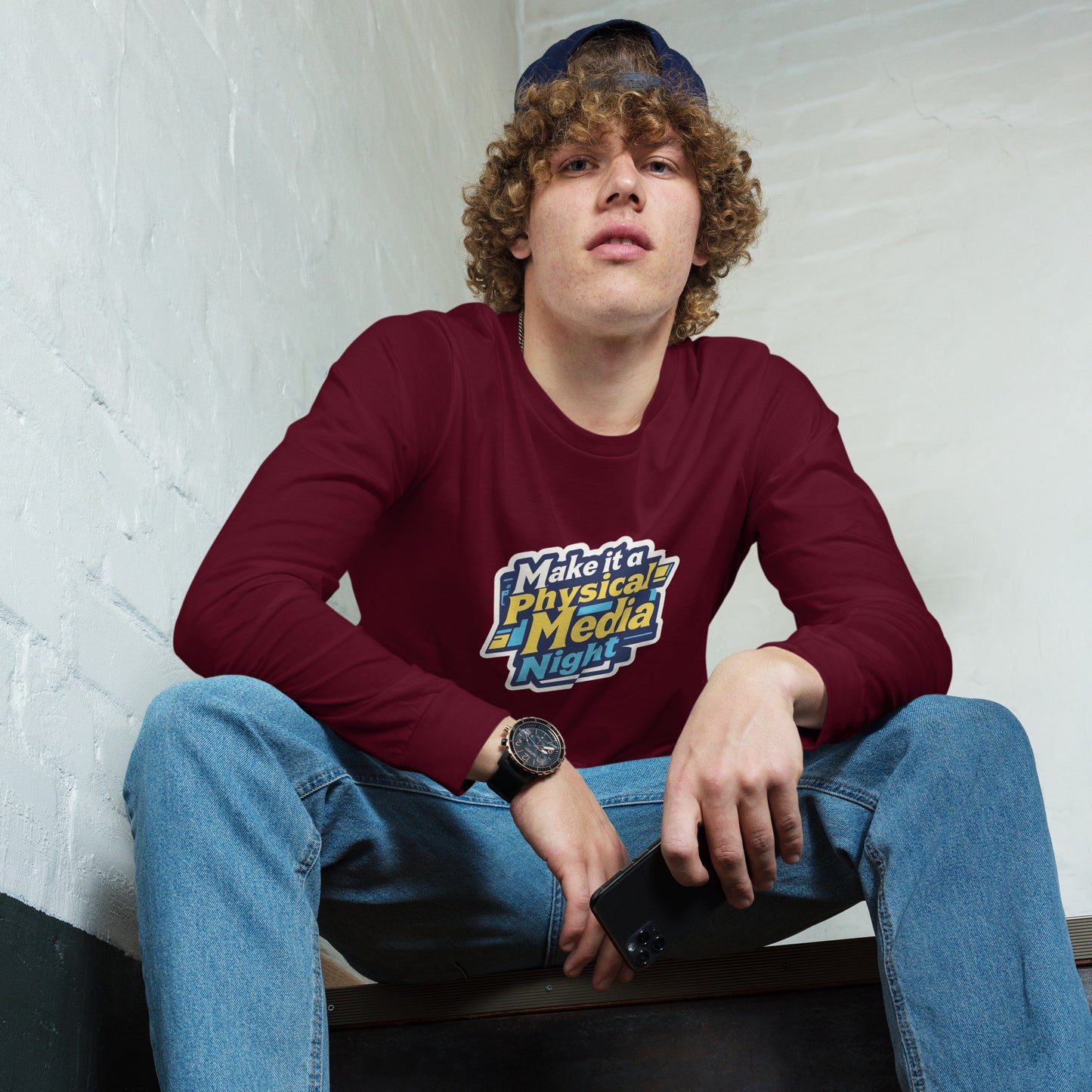 Make it a Physical Media Night Unisex Long Sleeve Tee  from Rare Plus Apparel – unique movie & pop culture inspired design.