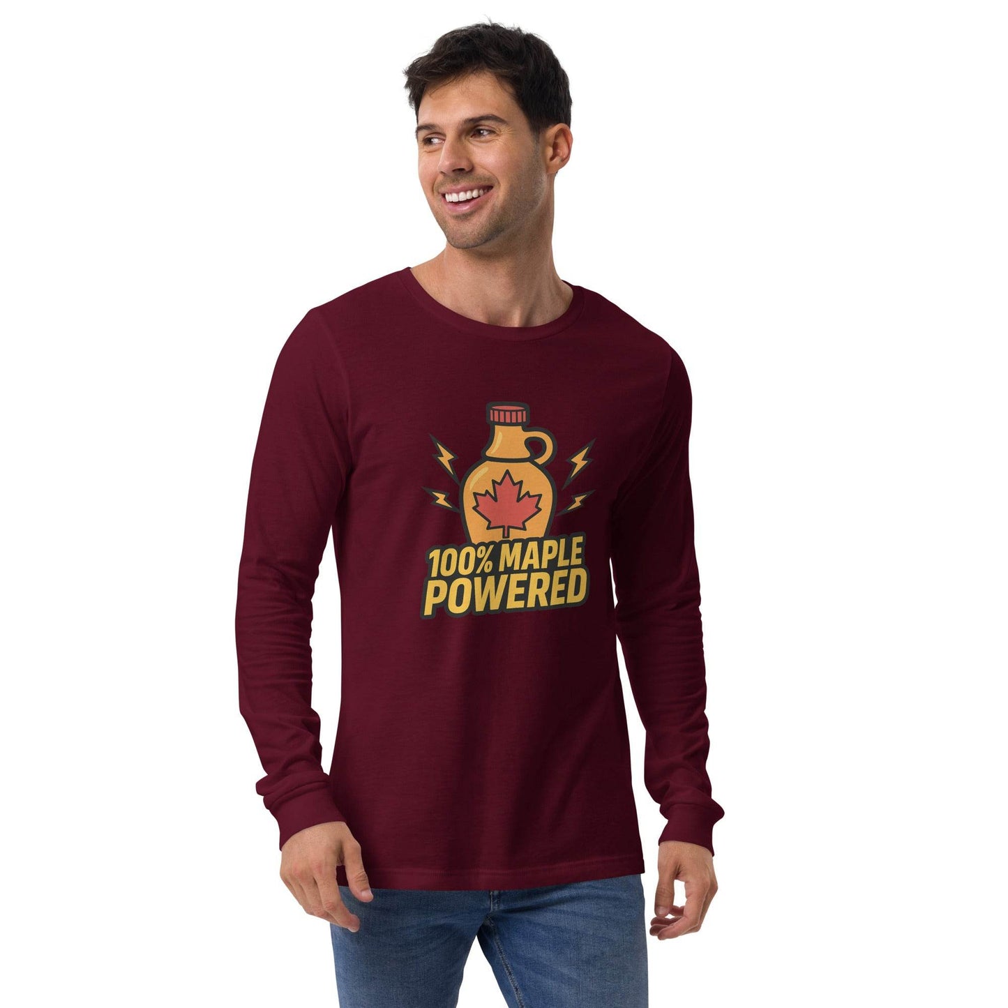 100% Maple Powered Unisex Long Sleeve Tee  from Rare Plus Apparel – unique movie & pop culture inspired design.