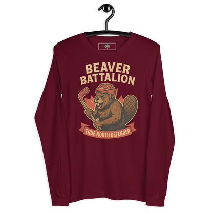 Beaver Battalion – True North Defender Unisex Long Sleeve Tee  from Rare Plus Apparel – unique movie & pop culture inspired design.
