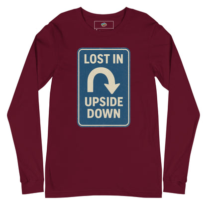 Lost in the Upside Down Unisex Long Sleeve Tee  from Rare Plus Apparel – unique movie & pop culture inspired design.