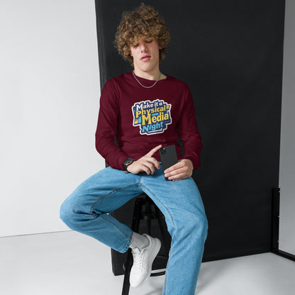 Make it a Physical Media Night Unisex Long Sleeve Tee  from Rare Plus Apparel – unique movie & pop culture inspired design.