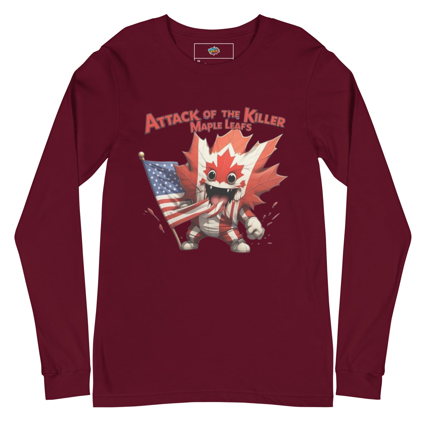 Maple Mayhem Unisex Long Sleeve Tee  from Rare Plus Apparel – unique movie & pop culture inspired design.