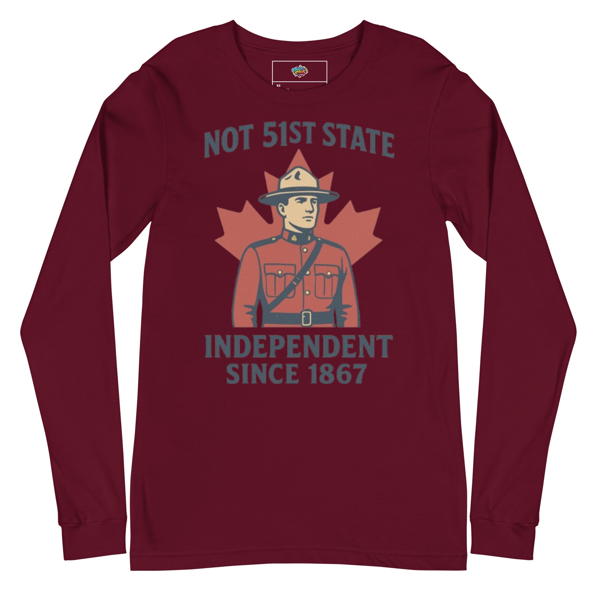 Not 51st State Mountie Unisex Long Sleeve Tee  from Rare Plus Apparel – unique movie & pop culture inspired design.