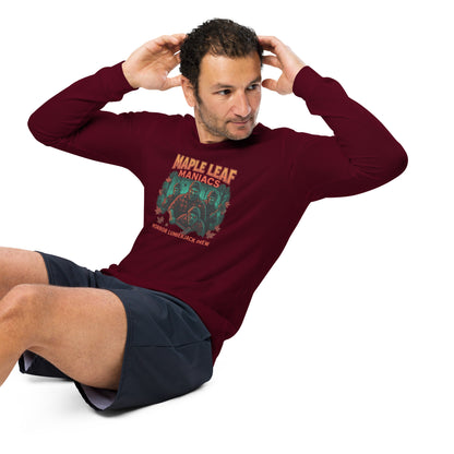Maple Leaf Maniacs Unisex Long Sleeve Tee  from Rare Plus Apparel – unique movie & pop culture inspired design.