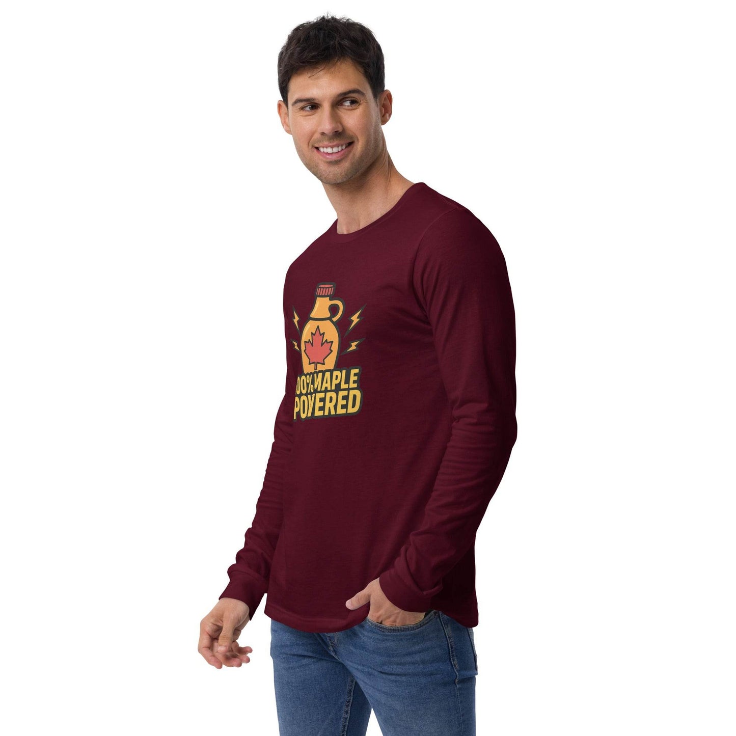 100% Maple Powered Unisex Long Sleeve Tee  from Rare Plus Apparel – unique movie & pop culture inspired design.