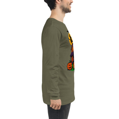 Haunted Halloween House Unisex Long Sleeve Tee  from Rare Plus Apparel – unique movie & pop culture inspired design.