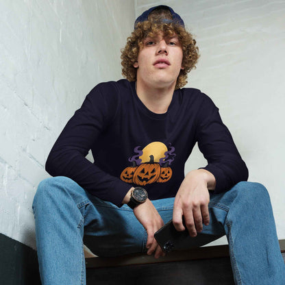 “Midnight Pumpkins” The Jack-O-Lantern Parade Unisex Long Sleeve Tee
