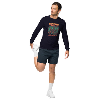 Maple Leaf Maniacs Unisex Long Sleeve Tee  from Rare Plus Apparel – unique movie & pop culture inspired design.