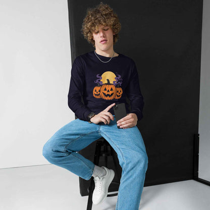 “Midnight Pumpkins” The Jack-O-Lantern Parade Unisex Long Sleeve Tee
