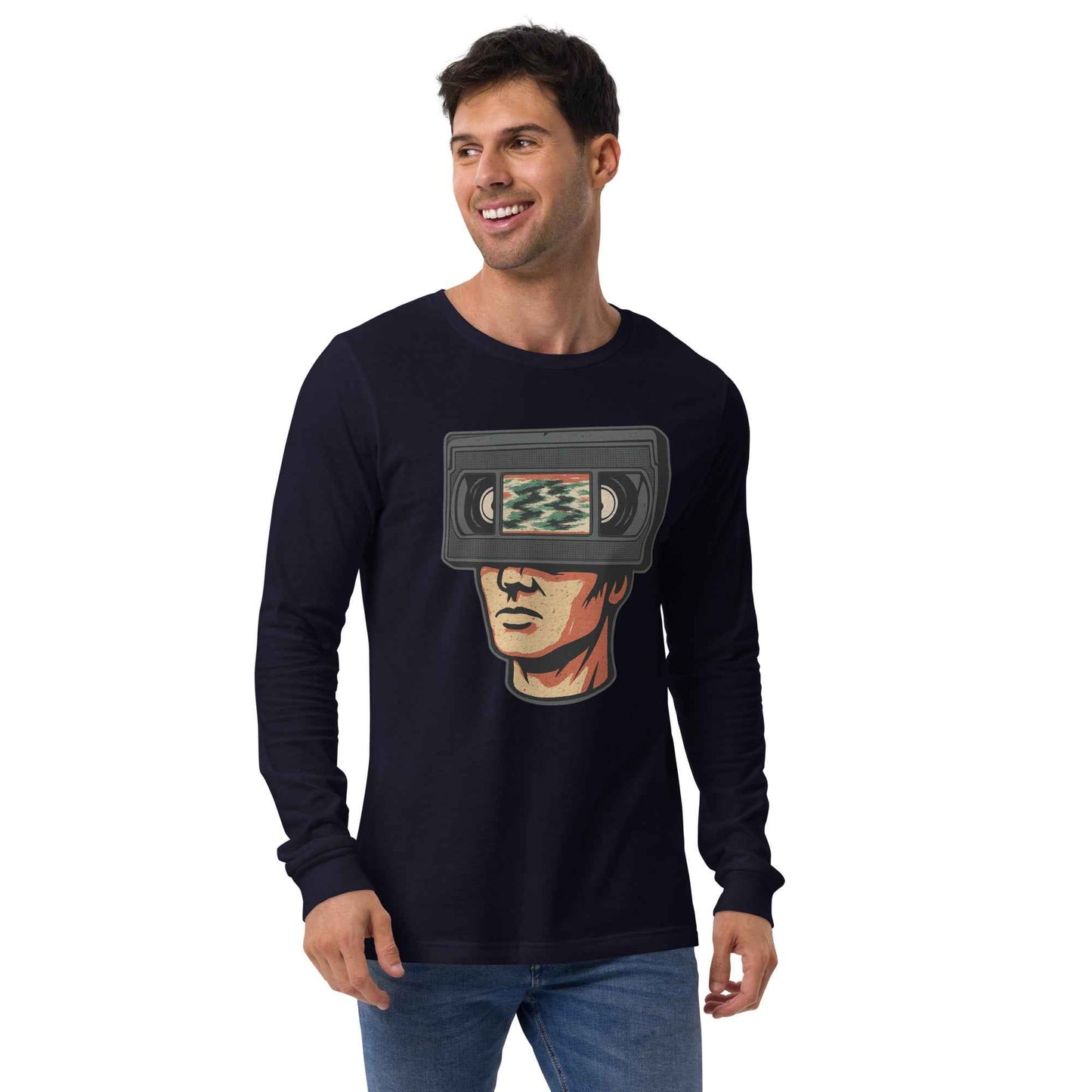 Tape Head Retro VHS Horror Design Unisex Long Sleeve Tee