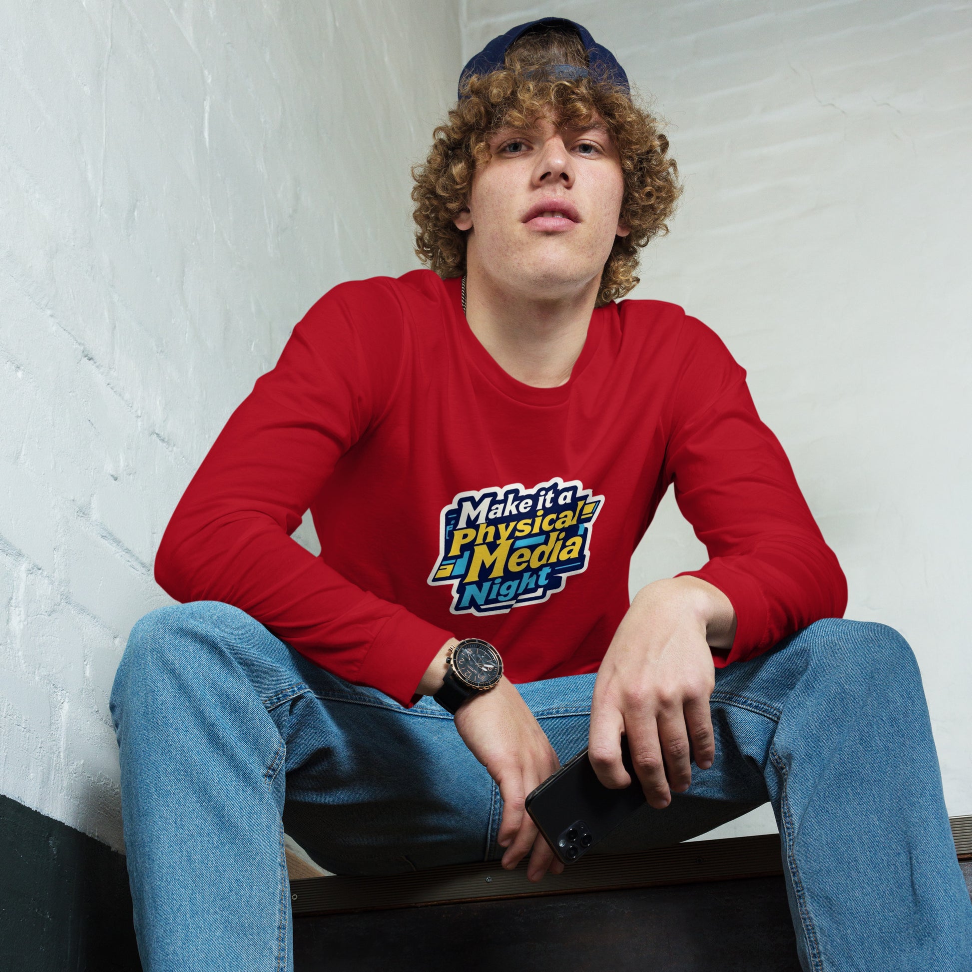 Make it a Physical Media Night Unisex Long Sleeve Tee  from Rare Plus Apparel – unique movie & pop culture inspired design.