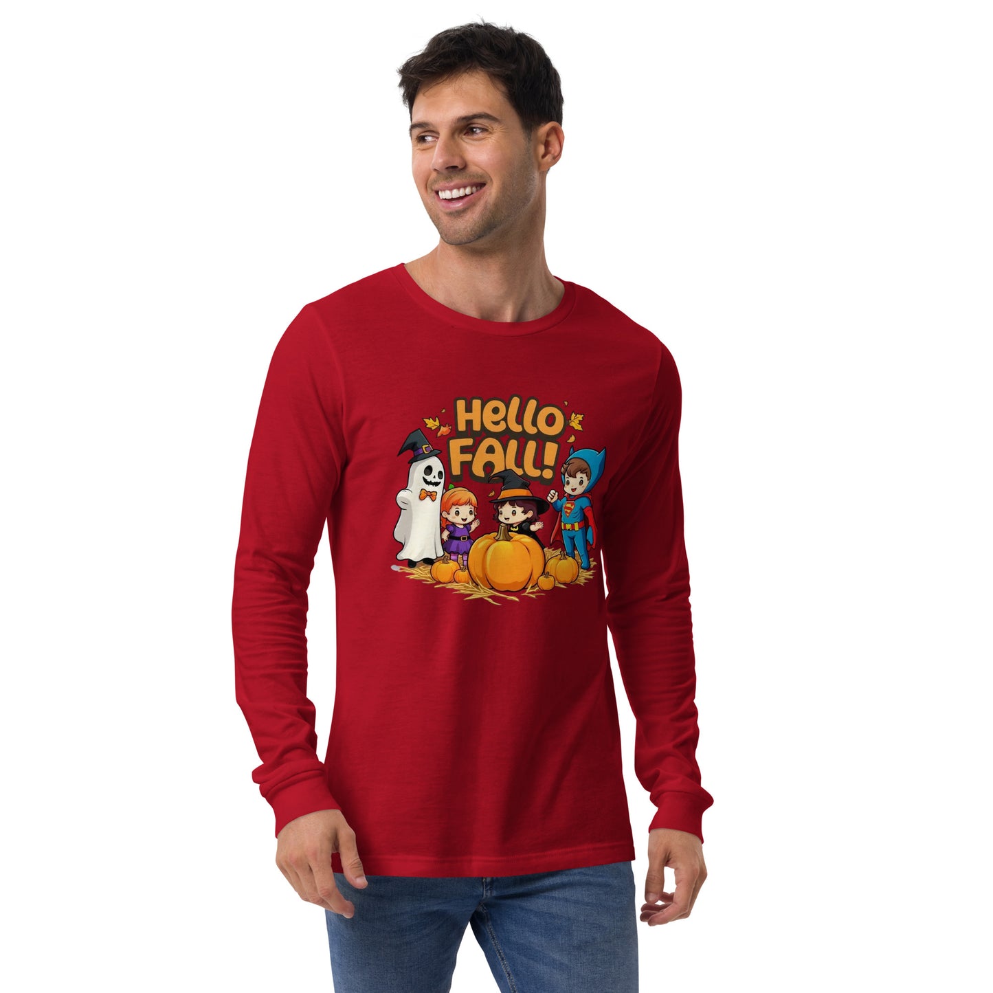 Hello Fall Unisex Long Sleeve Tee  from Rare Plus Apparel – unique movie & pop culture inspired design.