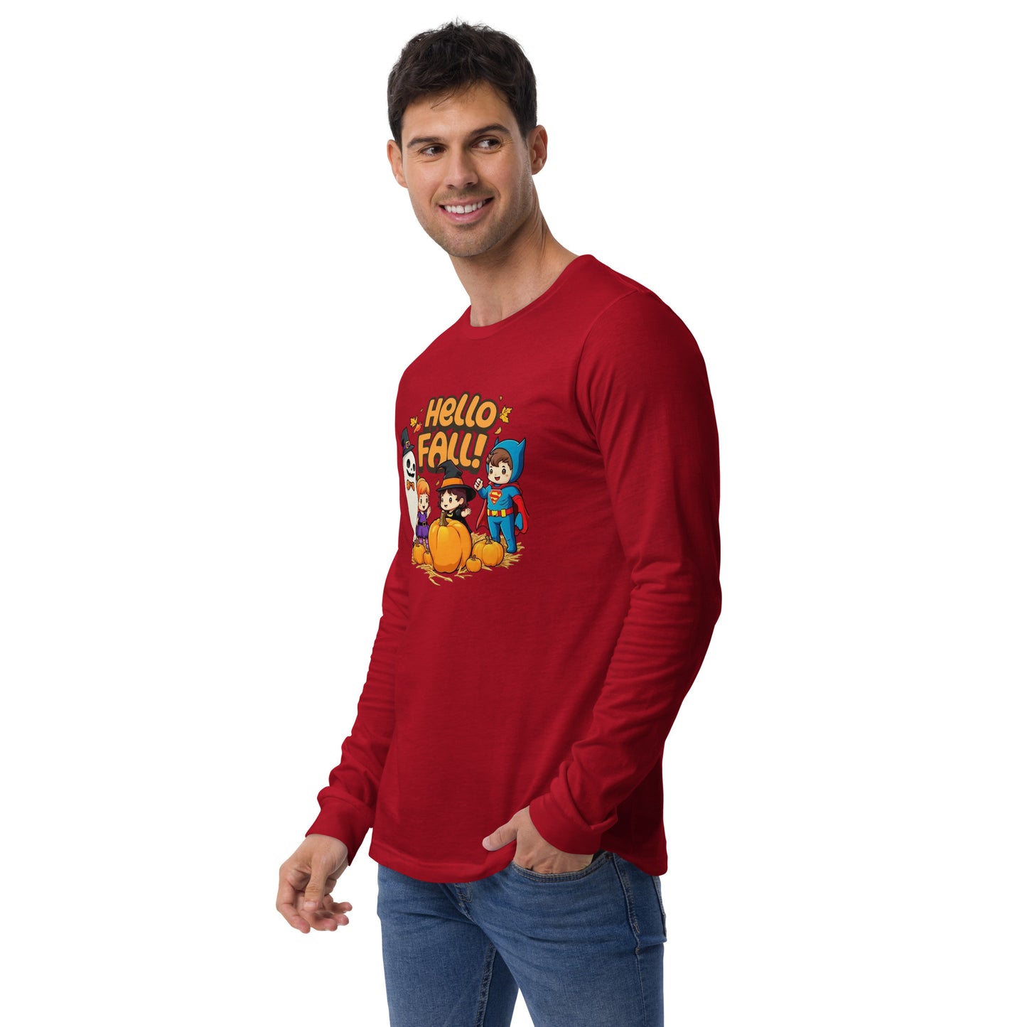 Hello Fall Unisex Long Sleeve Tee  from Rare Plus Apparel – unique movie & pop culture inspired design.