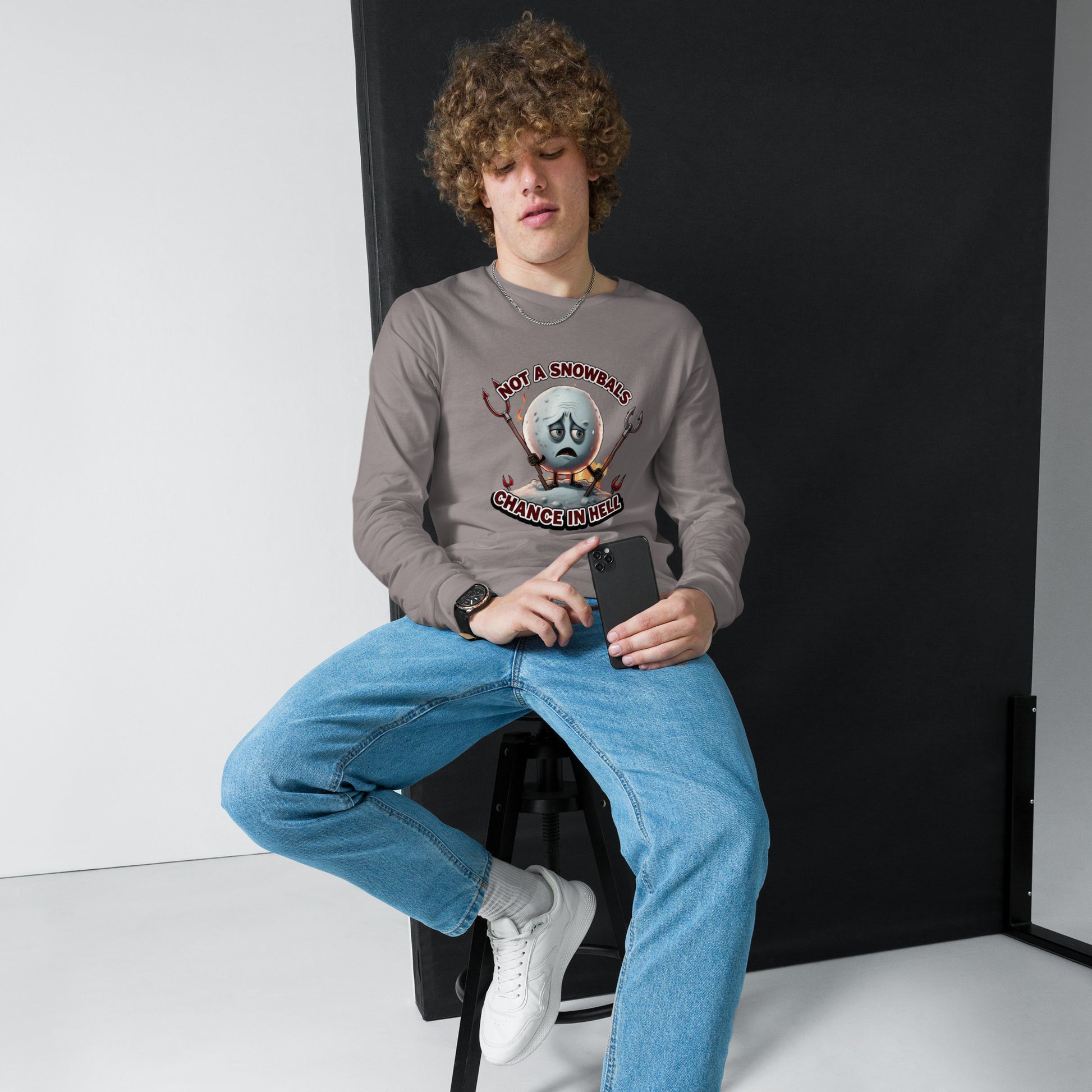 Not a Snowball’s Chance in Hell Unisex Long Sleeve Tee  from Rare Plus Apparel – unique movie & pop culture inspired design.