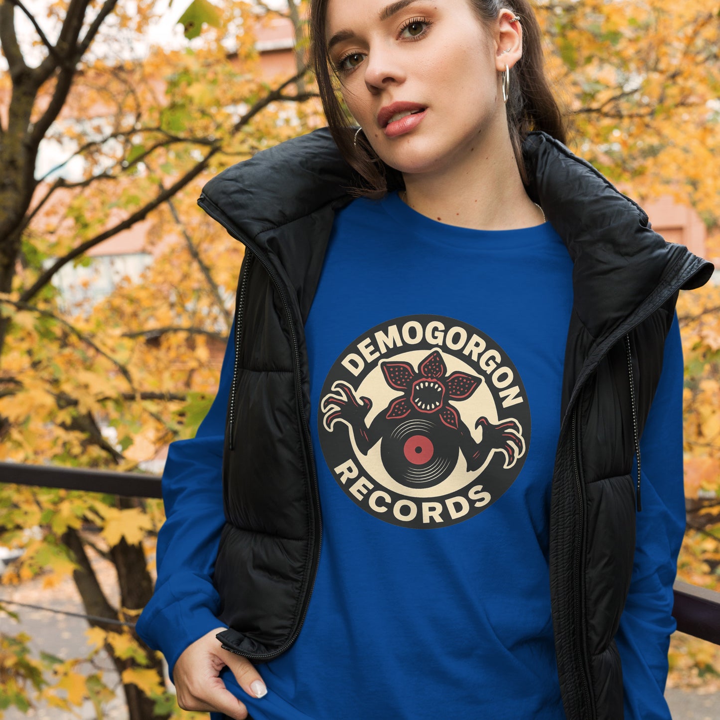 Demogorgon Records Unisex Long Sleeve Tee  from Rare Plus Apparel – unique movie & pop culture inspired design.