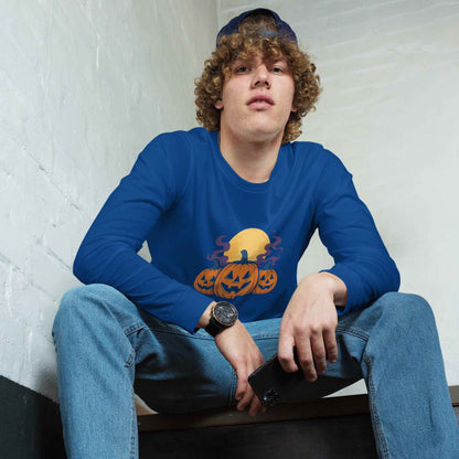 “Midnight Pumpkins” The Jack-O-Lantern Parade Unisex Long Sleeve Tee