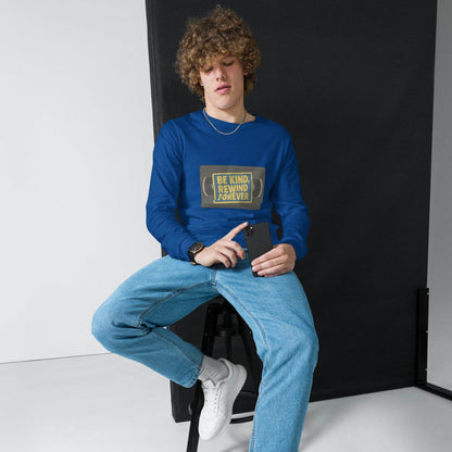 Be Kind, Rewind Forever Unisex Long Sleeve Tee  from Rare Plus Apparel – unique movie & pop culture inspired design.