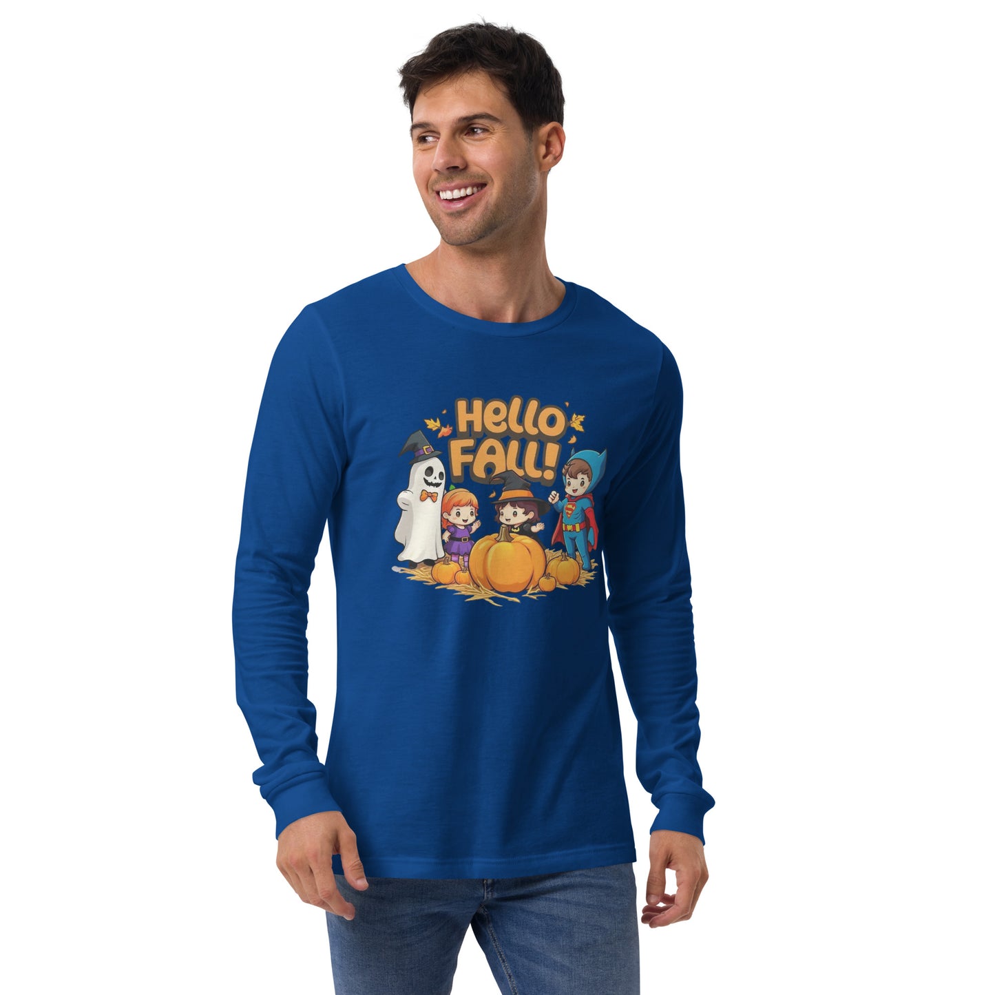Hello Fall Unisex Long Sleeve Tee  from Rare Plus Apparel – unique movie & pop culture inspired design.