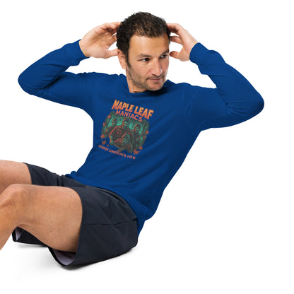 Maple Leaf Maniacs Unisex Long Sleeve Tee  from Rare Plus Apparel – unique movie & pop culture inspired design.