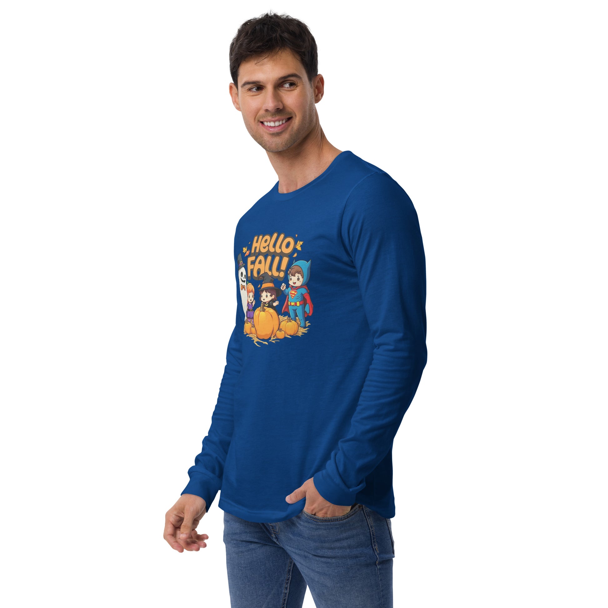Hello Fall Unisex Long Sleeve Tee  from Rare Plus Apparel – unique movie & pop culture inspired design.