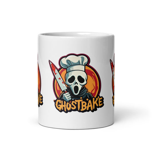GhostBake White glossy mug  from Rare Plus Apparel – unique movie & pop culture inspired design.
