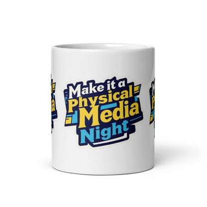 Make it a Physical Media Night White glossy mug  from Rare Plus Apparel – unique movie & pop culture inspired design.