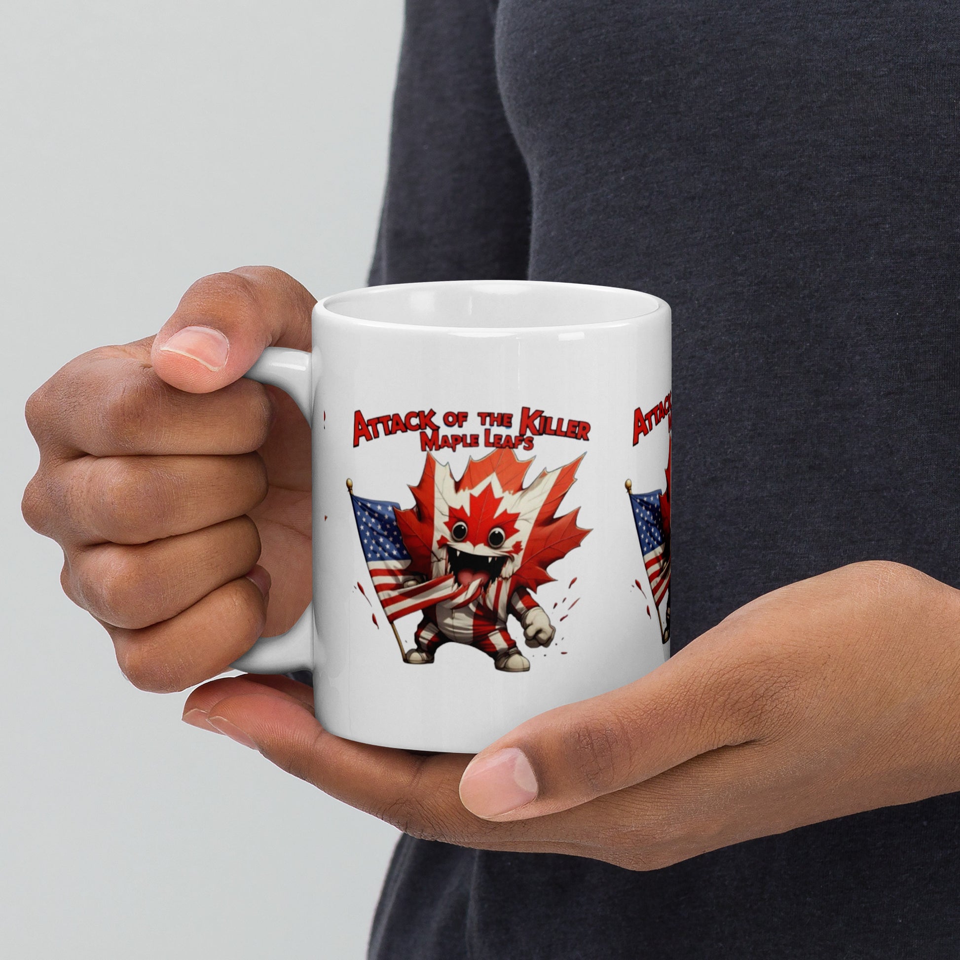 Maple Mayhem White glossy mug  from Rare Plus Apparel – unique movie & pop culture inspired design.