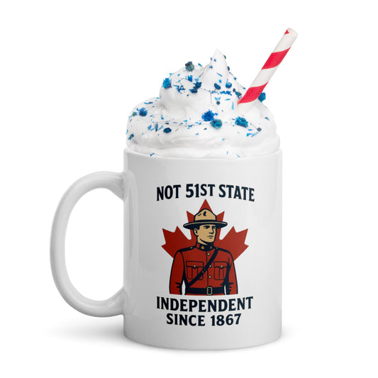 Not 51st State Mountie White glossy mug  from Rare Plus Apparel – unique movie & pop culture inspired design.
