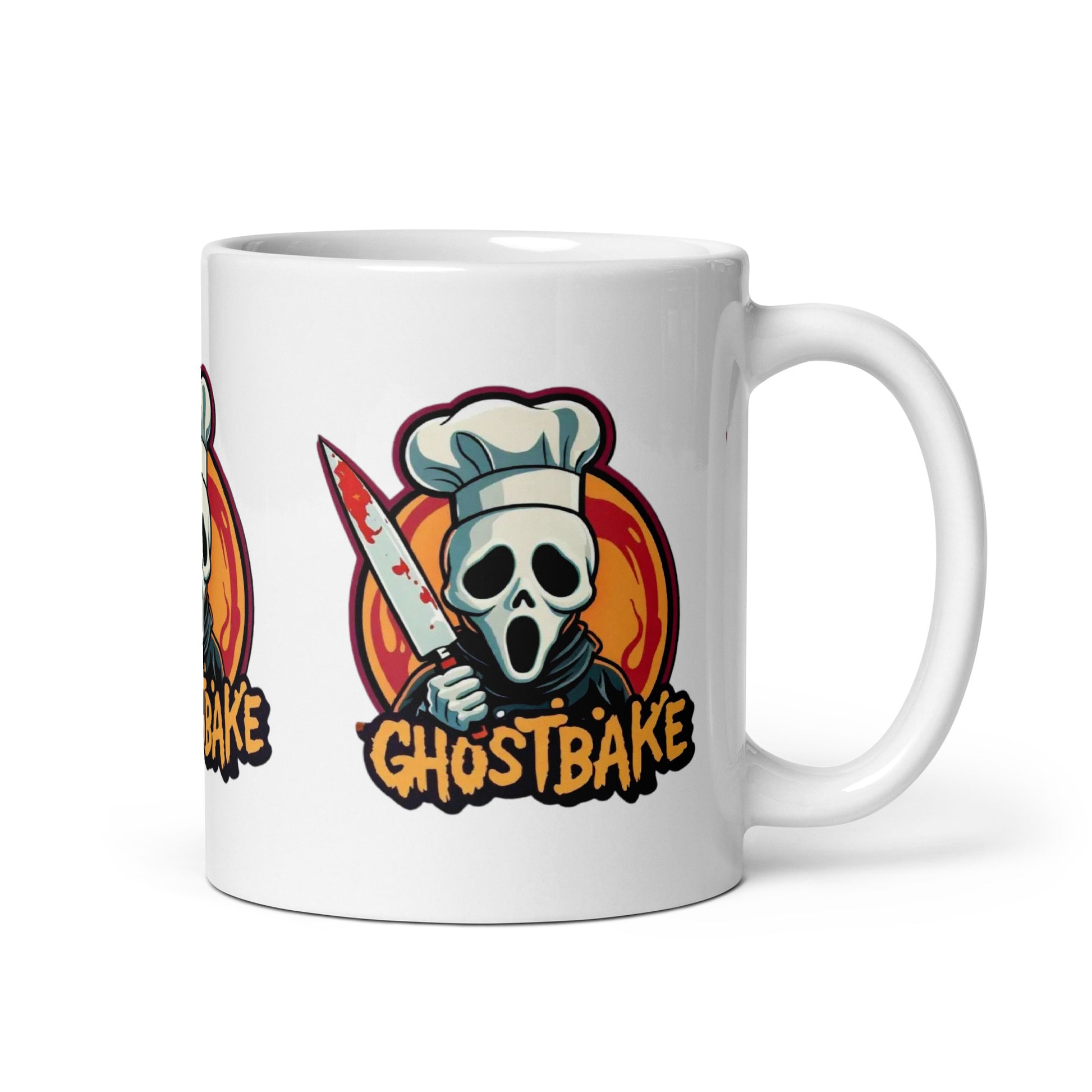 GhostBake White glossy mug  from Rare Plus Apparel – unique movie & pop culture inspired design.