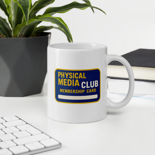 Physical Media Club White glossy mug  from Rare Plus Apparel – unique movie & pop culture inspired design.